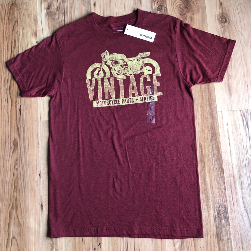 NEW SONOMA Vintage MOTORCYCLE PARTS + SERVICE Retro Graphic Tee Shirt Small Mens